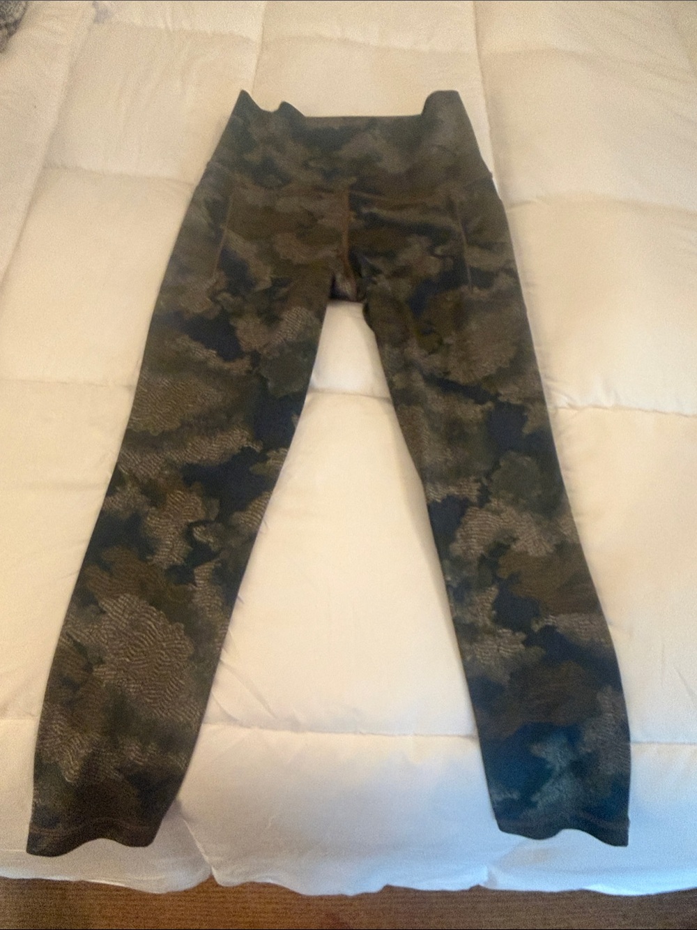 Kids Camouflage Active Leggings - Olive Green